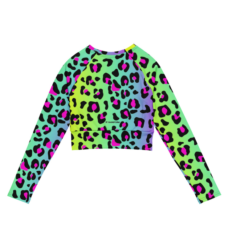 Recycled long-sleeve crop top - Electric Leopard - Party Animals