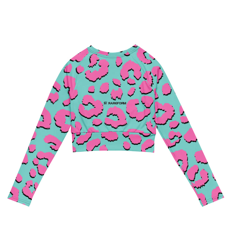 Recycled long-sleeve crop top - Jaguar Blue/Pink- Party Animals