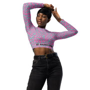 Recycled long-sleeve crop top - Jaguar - Pink/Blue - Party Animals