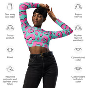 Recycled long-sleeve crop top - Jaguar Blue/Pink- Party Animals