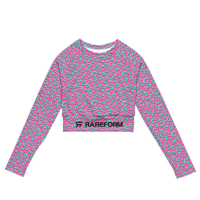 Recycled long-sleeve crop top - Jaguar - Pink/Blue - Party Animals