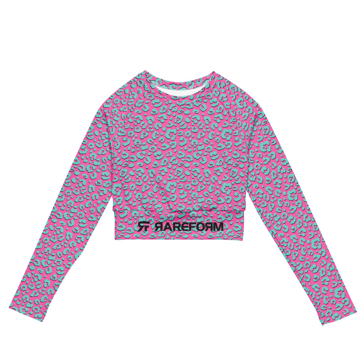 Recycled long-sleeve crop top - Jaguar - Pink/Blue - Party Animals