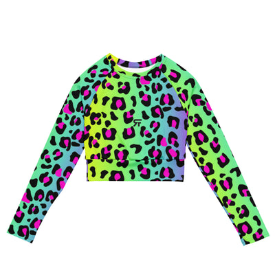 Recycled long-sleeve crop top - Electric Leopard - Party Animals