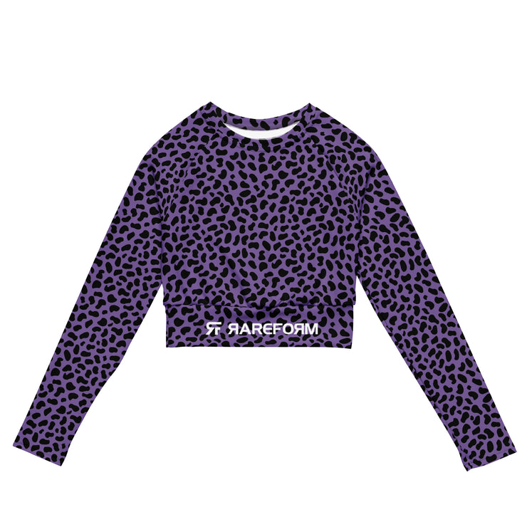 Recycled long-sleeve crop top - Leopard Print Purple - Party Animals