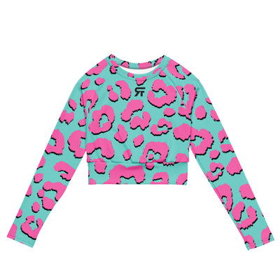 Recycled long-sleeve crop top - Jaguar Blue/Pink- Party Animals