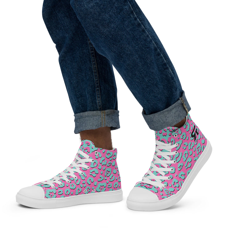 Men’s high top canvas shoes - Jaguar - Pink/Blue - Party Animals