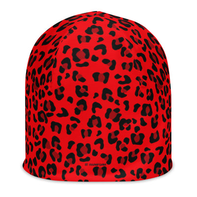 All-Over Print Beanie - Red & Black Leopard Print
