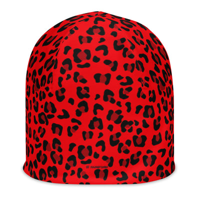 All-Over Print Beanie - Red & Black Leopard Print