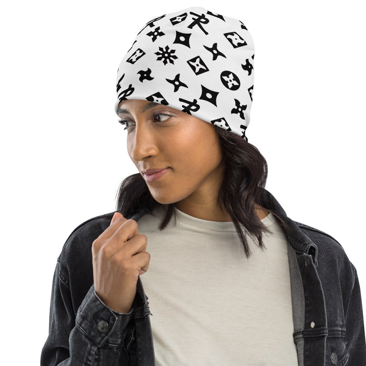 Beanie Ninja Star - All Over print Black/White