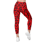 Crossover leggings with pockets - Red & Black Leopard Print