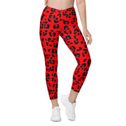 Crossover leggings with pockets - Red & Black Leopard Print