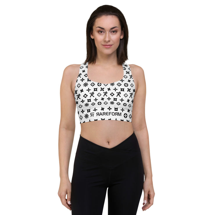 Women's Longline sports bra Ninja Star - All Over print White/Black