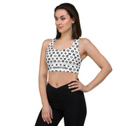 Women's Longline sports bra Ninja Star - All Over print White/Black