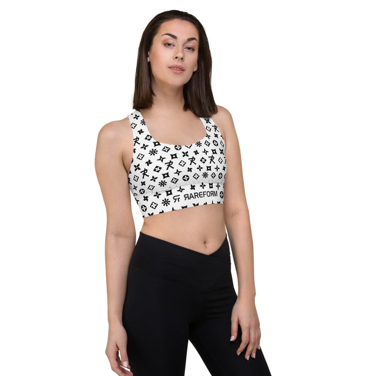 Women's Longline sports bra Ninja Star - All Over print White/Black