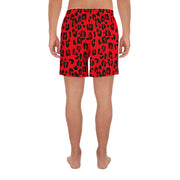 Men's Athletic Long Shorts - Red & Black Leopard Print