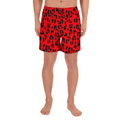 Men's Athletic Long Shorts - Red & Black Leopard Print