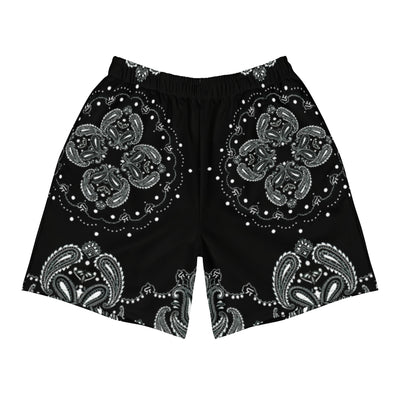 Men's Athletic Long Shorts - Black Paisley