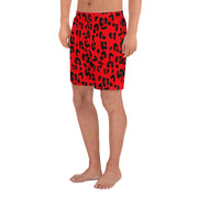 Men's Athletic Long Shorts - Red & Black Leopard Print