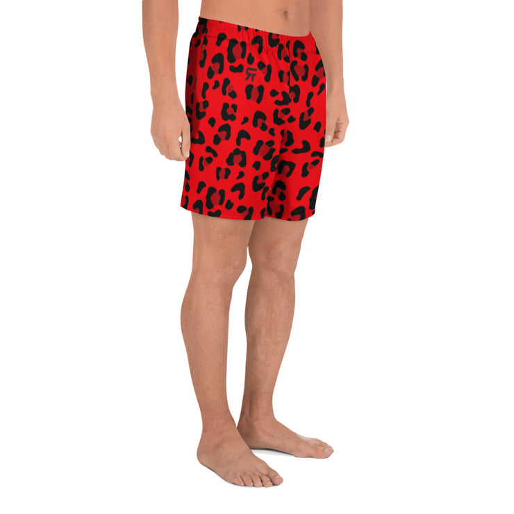 Men's Athletic Long Shorts - Red & Black Leopard Print