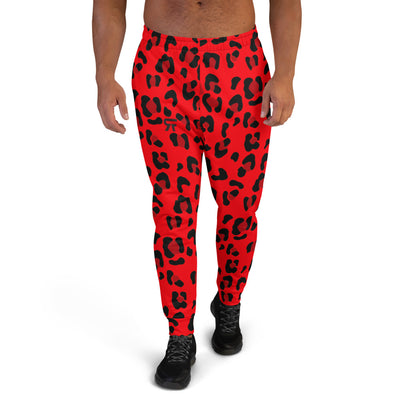 Men's Joggers Red & Black Leopard Print