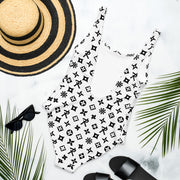One-Piece Swimsuit Ninja Star - All Over Print White/Black