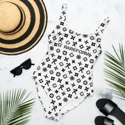 One-Piece Swimsuit Ninja Star - All Over Print White/Black