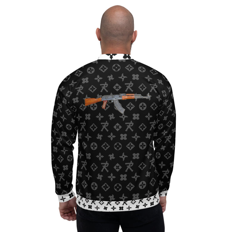 Unisex Bomber Jacket Ninja Star - All Over print White/Black AK-47
