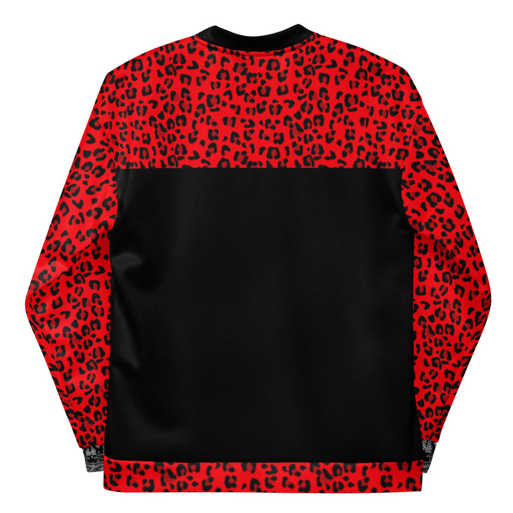 Unisex Bomber Jacket - Red & Black Leopard Print