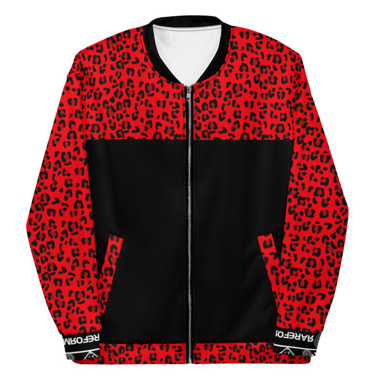 Unisex Bomber Jacket - Red & Black Leopard Print