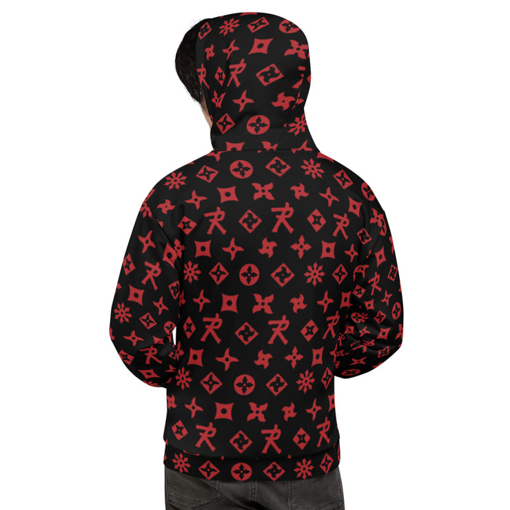 Unisex Hoodie Ninja Star - All Over Print Black/Red