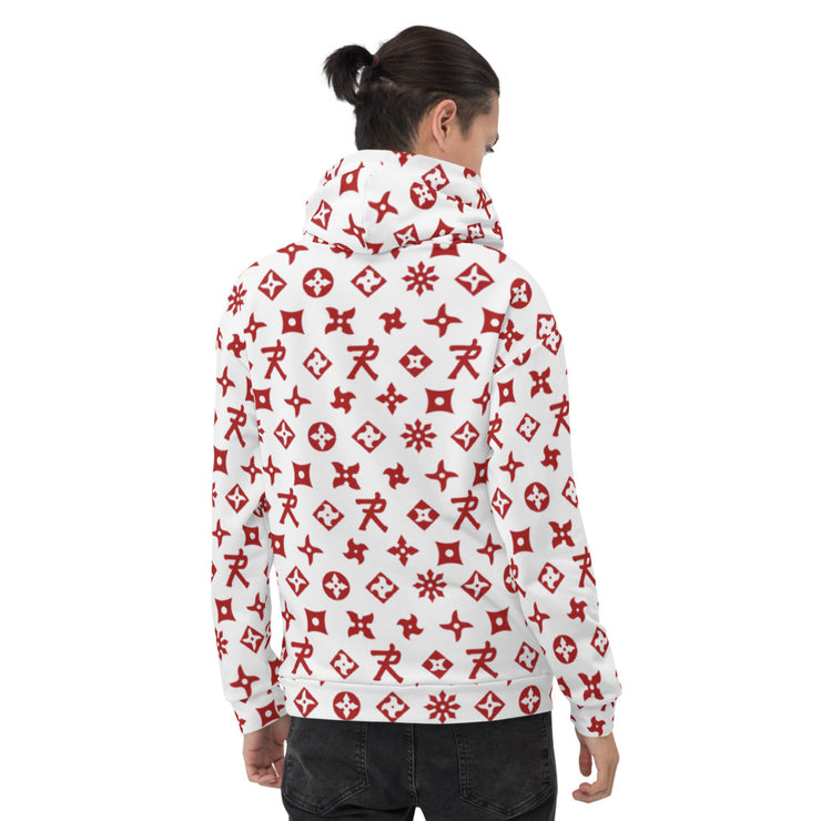 Unisex Hoodie Ninja Star - All Over Print White/Red