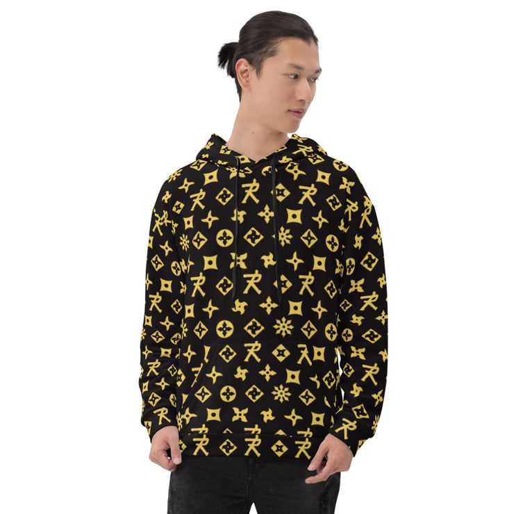 Unisex Hoodie Ninja Star - All Over print Black/Gold