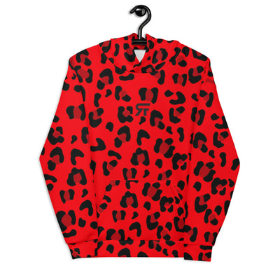 Unisex Hoodie Red & Black Leopard Print