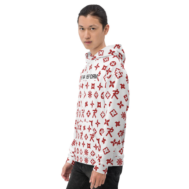 Unisex Hoodie Ninja Star - All Over Print White/Red