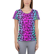 Electric Leopard Print - Over Print Women's Athletic T-shirt