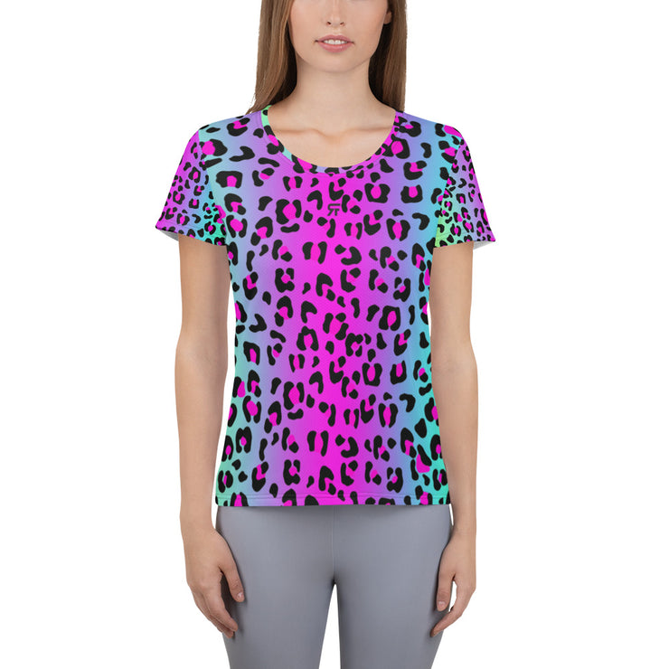 Electric Leopard Print - Over Print Women's Athletic T-shirt
