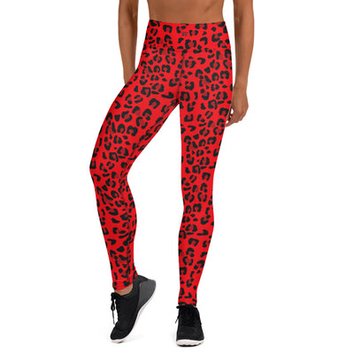 Yoga Leggings - Red & Black Leopard Print