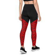 Sports Leggings - Red & Black Leopard Print