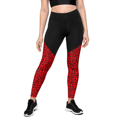 Sports Leggings - Red & Black Leopard Print