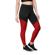 Sports Leggings - Red & Black Leopard Print