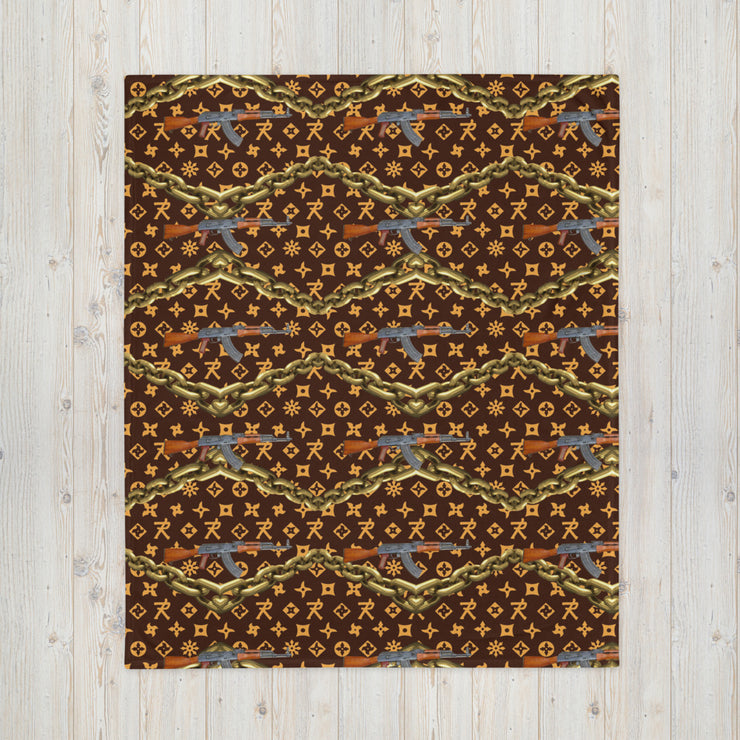 Throw Blanket Ninja Star - All Over print Brown/Gold